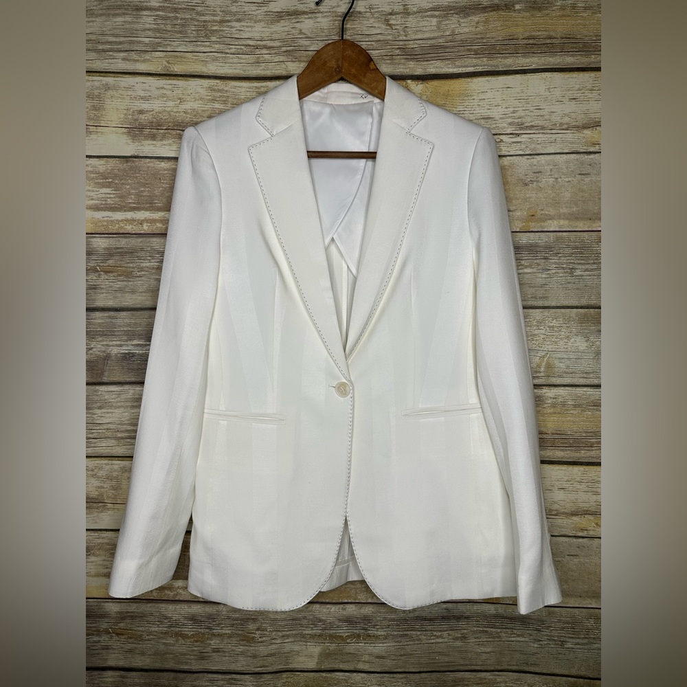 LOVE BINETTI M cream white silk striped black stitch designer blazer
